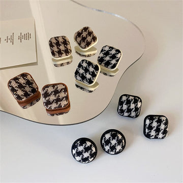 Autumn/winter New Fashion Korean Geometric Round Square Houndstooth Woolen Cloth Earrings For Women Girls Personality Jewelry daiiibabyyy